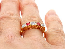 Five Stone Ruby and Diamond Ring Worn on hand