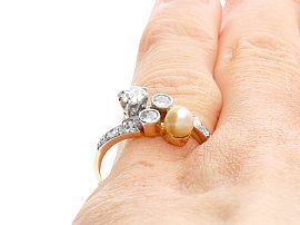 Wearing 1920s Single Pearl Ring with Diamonds for Sale