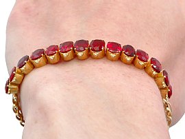 Antique Red Spinel Bracelet for Sale Wearing