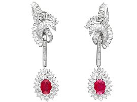 Antique 6.42ct Ruby, 8.56ct Diamond Earrings in Platinum