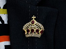 Vintage Crown Brooch in Gold Wearing 