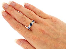 Edwardian Sapphire and Diamond Five Stone Ring Wearing 