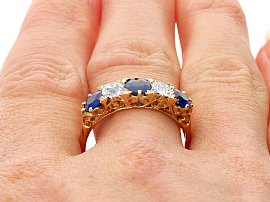 Edwardian Sapphire and Diamond Five Stone Ring Wearing 