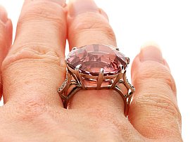 Pink Tourmaline Engagement Ring Wearing 