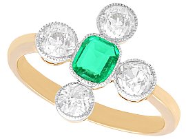 1920s 0.42ct Emerald and 1.20ct Diamond, 12ct Yellow Gold Dress Ring