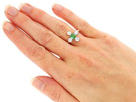 Cushion Cut Emerald Diamond Ring Wearing