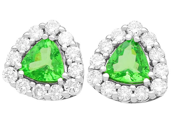 Green Garnet Earrings with Diamonds
