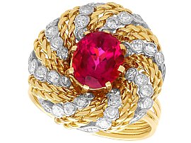 3.75ct Pink Tourmaline and 0.96ct Diamond, 18ct Yellow Gold Dress Ring - Vintage Circa 1980