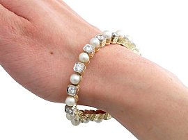 Pearl and Diamond Line Bracelet Wearing