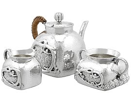 Antique Chinese Export Silver Three Piece Tea Service 