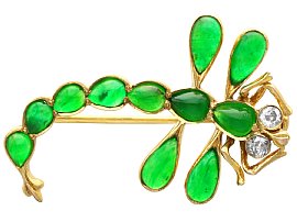 1.95ct Chrysoprase and Diamond Dragonfly Brooch in 15ct Yellow Gold