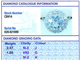 3 Carat Diamond Cluster Ring in Platinum Grading Card