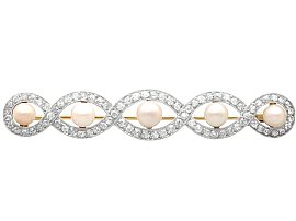 Natural Pearl and 3.10ct Diamond Brooch in 15ct Yellow Gold