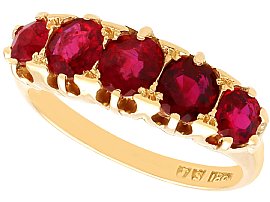 Antique 2.20ct Ruby Five Stone Ring in 18ct Yellow Gold