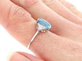 1930s Aquamarine Ring in White Gold on Hand