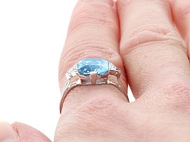 1930s Aquamarine Ring in White Gold on Finger