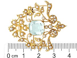 Seed Pearl and Aquamarine Brooch Victorian Size