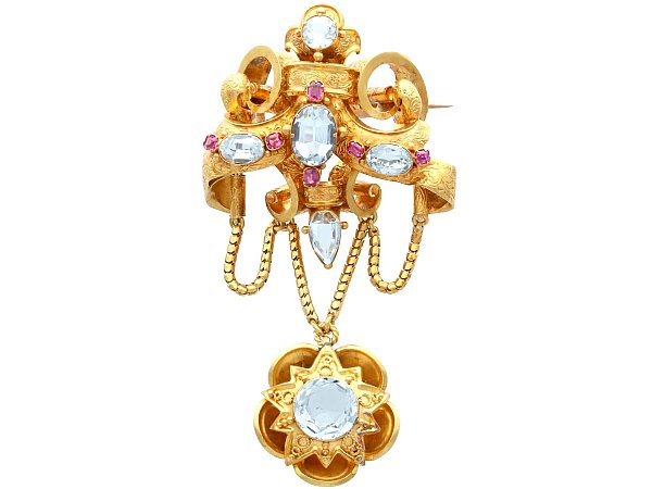 Gold Victorian Brooch with Gemstones