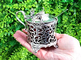 Silver Mustard Pot with Red Liner Outside