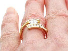 Diamond Twist Ring Yellow Gold on Finger