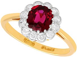 Antique 1.02ct Ruby and Diamond Cluster Ring in 18ct Yellow Gold