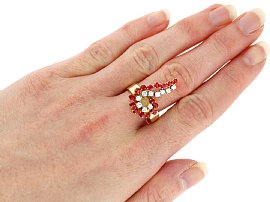 1970s Ruby and Diamond Ring in Yellow Gold Wearing