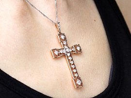 Wearing 18k Gold Diamond Cross Pendant