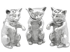 Sterling Silver Cat Condiment Set - Antique Victorian