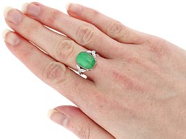 Antique Jadeite Ring with Diamonds wearing