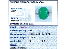 Antique Jadeite Ring with Diamonds Grading Card