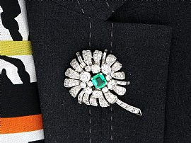 Large Diamond Floral Brooch Wearing Image
