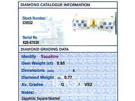 Yellow Gold Sapphire and Diamond Earrings grading card 