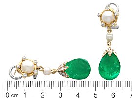 Emerald and Pearl Drop Earrings for Sale ruler