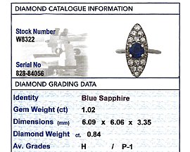 1920s sapphire diamond ring grading card