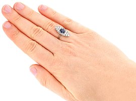 1920s sapphire diamond ring on finger