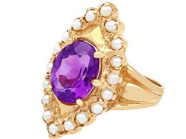 Vintage Pearl and Amethyst 9 Carat Gold Ring