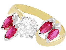 1.05ct Diamond and 0.87ct Ruby, 18ct Yellow Gold Dress Ring - Antique & Vintage 1979 