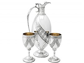 Sterling Silver Claret Jug and Matching Goblets by Barnard & Sons Ltd - Antique Victorian; W9186