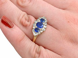 Antique Blue Sapphire and Diamond Ring Wearing
