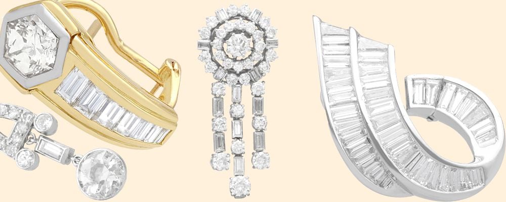 Baguette cut diamond earrings for sale