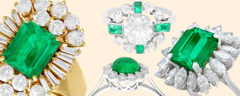 Emerald and Diamond Cluster Rings for sale