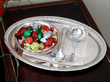 German silver salver with silver cutlery and waiter on