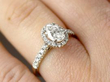 diamond halo ring on hand