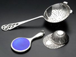 Silver Tea Strainer mirror and caddy spoon