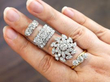 diamond rings stacked on finger