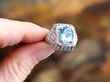 diamond and aquamarine platinum ring
