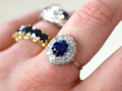 sapphire rings stacked on hand
