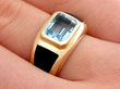 Mens Blue Topaz Ring in Gold on hand
