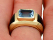 Mens Blue Topaz Ring in Gold on finger