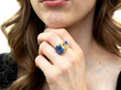 Blue and Yellow Sapphire Cocktail Ring on finger